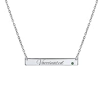 Personalized Vaccinated Horizontal Name Plated Bar Vaccination Pendant Necklaces Vaccines Shot Message Awareness Jewelry For Women .925 Sterling Silver Birthday Month Crystal Colors