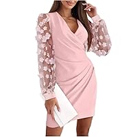 Autumn and Winter V-Neck Lace Long Sleeved Wrapped Waist Dress for Women