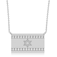 Diamond Accented Israel Flag with Star of David Charm Pendant Necklae 14K White Gold (0.24 ct)