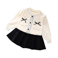 IWEMEK Toddler Baby Girl Fall Winter Clothes Knitted Buttons Sweater Top Mini Skirt Set Ruffle Cardigan Sweater Dress Outwear