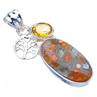 StarGems® Natural Ocean Jasper Citrine TreeHandmade 925 Sterling Silver Pendant 1.75