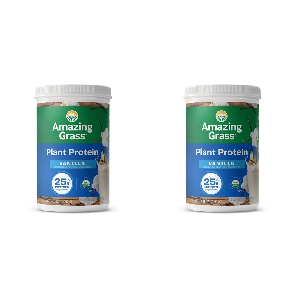 Amazing Grass Vegan Protein Powder, Plant Based Organic Blend with 25g of Protein, Dairy, Gluten & Soy Free - Creamy Vanilla (10 Servings) (Pack of 2)