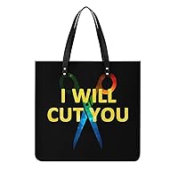 Hairdresser I Will Cut You Printed Tote Bag for Women Fashion Handbag with Top Handles Shopping Bags for Work Travel