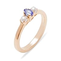 10k Rose Gold Natural Tanzanite & Cultured Pearl Womens Trilogy Ring - Sizes 4 to 12 Available