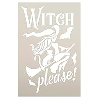 Witch Please Stencil by StudioR12 | Bat - Broomstick - Cat | Craft DIY Halloween Home Decor | Paint Wood Sign | Reusable Mylar Template | Select Size (12 inches x 8 inches)