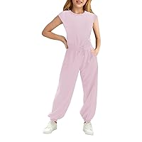 Girls Casual Jumpsuits Loose Romper Long Pants with Pockets Kids Clothes