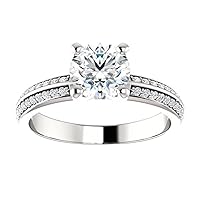 Siyaa Gems 3 CT Round Moissanite Engagement Rings Wedding Eternity Band Solitaire Halo Silver Jewelry Anniversary Promise Rings