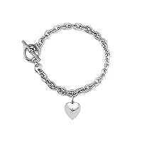 7 inch Sterling Silver Heart Charm Toggle Bracelet