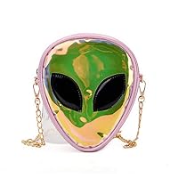 ZGMYC Alien Pattern Hologram Crossbody Bag Glitter Shoulder Purse with Chain Strap for Kids Teen Girls Women, Pink, One Size