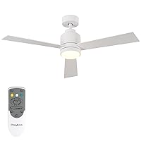 Ceiling Fans with Lights Remote Control, 48 Inch Matte White Ceiling Fan with DC Motor, Modern Ceiling Fan with 6 Speeds, 3 Blades, Dimmable & Timer for Dining Room, Bedroom, Living Room