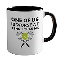 Tennis 2Tone Black Mug 11oz - worse at tennis than me - Coach Smash Tennis Lovers Gift Racket Racquetball Racquet Baseline Tennis Fan