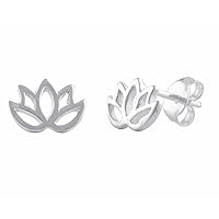 Sterling Silver Lotus Flower Stud Earrings for Adult Women and Teen Girls