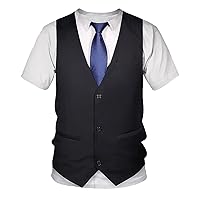 Boys Casual Shirt 3D Printed Short Sleeve Fake Tie Tuxedo Tops Funny Fake Suit Vest Formal Wedding Party T-Shirt