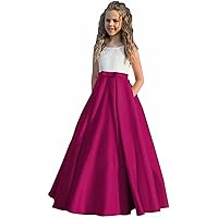 Girl's Satin Flower Girl Dress First Communion Dress Kids Wedding Ball Gowns Rose Red