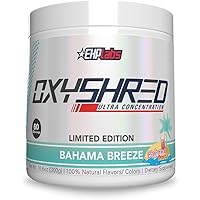 EHPlabs OxyShred Thermogenic Pre Workout Powder & Shredding Supplement - Clinically Proven Preworkout Powder with L Glutamine & Acetyl L Carnitine, Energy Boost Drink - Bahama Breeze, 60 Servings