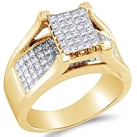 Sonia Jewels 14K Yellow Gold Princess Cut Diamond Bridge Engagement Ring - Invisible Set Emerald-Shape Center Setting (1.50 cttw.)