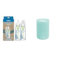 Dr. Brown's Natural Flow Anti-Colic Options+ Narrow Glass Baby Bottles 8 oz/250 mL 2 Pack with Level 1 Slow Flow Nipples and 100% Silicone Protective Sleeves for 4 oz Narrow Bottles, Mint