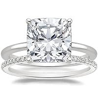 Generic Cushion Cut Moissanite Ring Set, 5ct, VVS1 Clarity, Sterling Silver