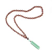 Bluegoog Women's Natural Green Jade Stone Pendant Hand-Woven Cord Wooden Bead Vertical Long Costume Necklace Jewelry Gifts