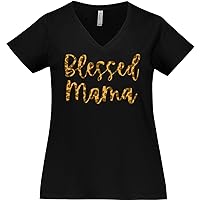 inktastic Blessed Mama in Leopard Print Women's Plus Size V-Neck