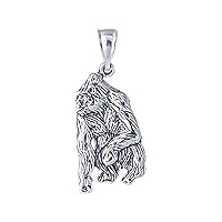 Sterling Silver Gorilla Charm Pendant Oxidize Finish 24 inch Figaro necklace