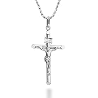 Miabella Rhodium Plated 925 Sterling Silver Small or Large Crucifix Necklace for Men Women, Cross Pendant with Rope Chain, Made in Italy