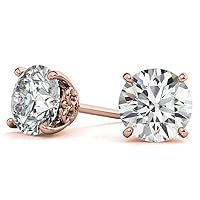 FACTES JEWELS Moissanite Earrings, Lab Created Diamond Earrings with 2 pieces of DEF Color Brilliant Round Cut Moissanite Studs in Sterling Silver and 18K White Gold