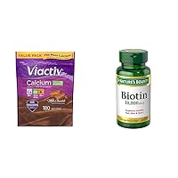 Calcium Plus Vitamin D Supplement Soft Chews, Brown, Milk Chocolate, 180 Count & Nature's Bounty Biotin, Supports Healthy Hair, Skin and Nails, 10,000 mcg, Rapid Release Softgels