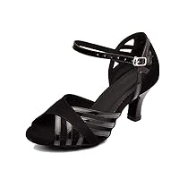 TDA Women's Peep Toe Ankle Strap Suede Cut-out Chacha Rumba Samba Salsa Tango Latin Modern Dance Shoes