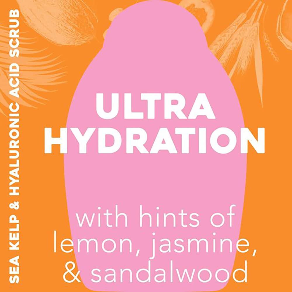OGX Hydration + Sea Kelp & Hyaluronic Acid Sulfate-Free Lightly Moisturizing Body Scrub with Black Rice, Gentle Exfoliating Daily Body Wash to Soften & Smooth Skin, 19.5 Fl Oz (pack of 3)