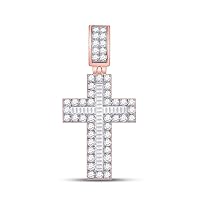 10K Rose Gold Mens Stylish Baguette Diamond Glorious Cross Necklace Pendant 1-5/8 Ctw.