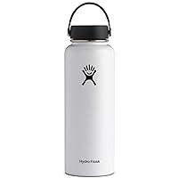 Hydro Flask Water Bottle - Stainless Steel & Vacuum Insulated - Wide Mouth with Leak Proof Flex Cap - 40 oz, White
