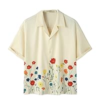 Men Shirt Flower Printing Lapel Short Sleeve Loose Summer Streetwear Clothing Korean Style Casual Shirts