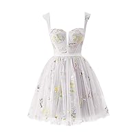 Spaghetti Straps Tulle Homecoming Prom Dresses for Teens Formal Short Dress Women's Flower Embroidery