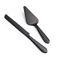 Wedding Cake Knife and Server Set, Integral Stainless Steel Longer Cake Cutter and Wider Pie Spatula, Elegant Cake Cutting Serving Set for Party Birthday Christmas Bridal Shower Set of 2, Matte Black