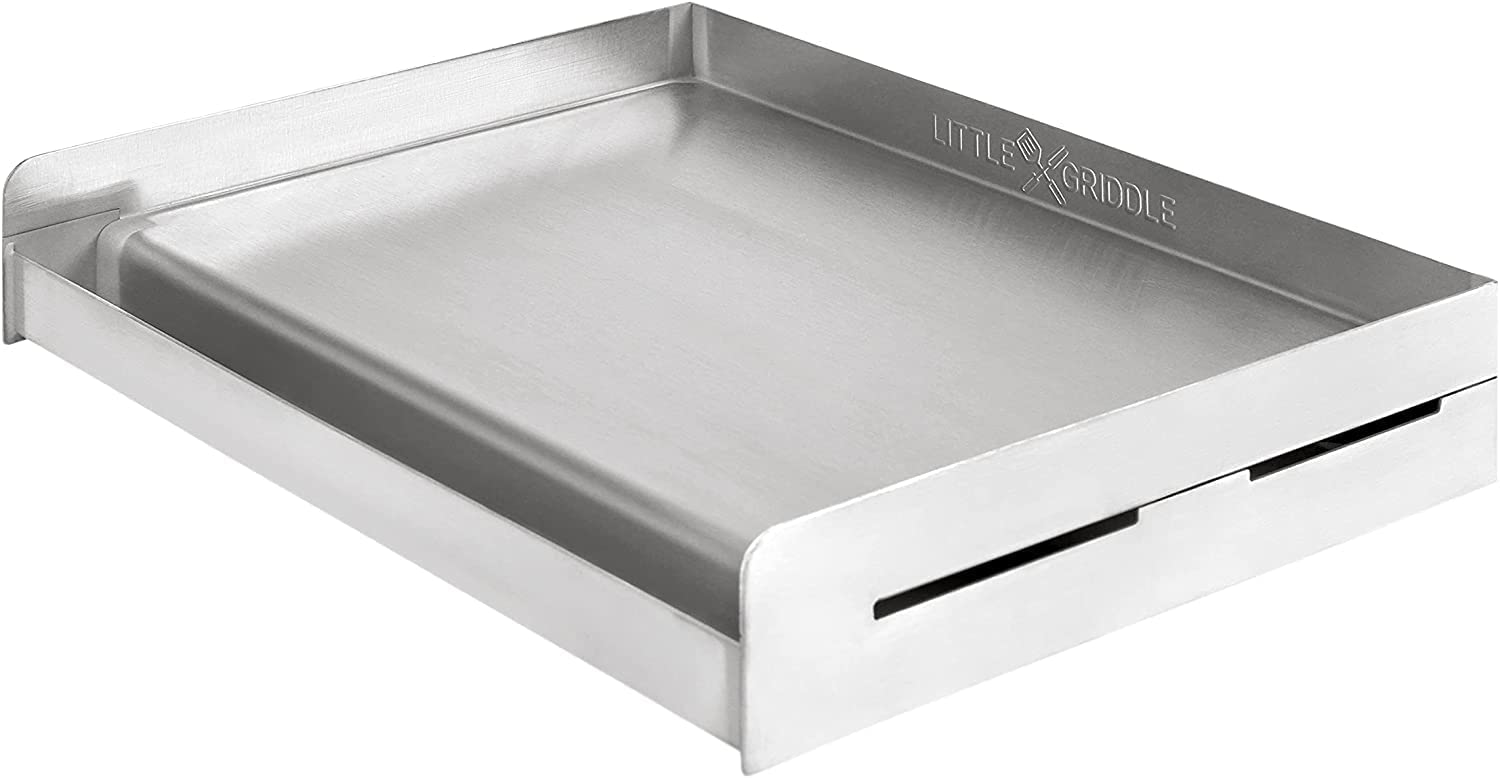 LITTLE GRIDDLE Sizzle-Q SQ180 100% Stainless Steel Universal Griddle with Even Heating Cross Bracing for Charcoal/Gas Grills, Camping, Tailgating, and Parties (18
