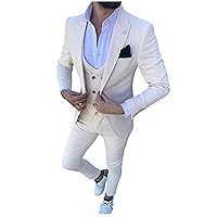 One Button Men Suits Blazer Pants Vest Peak Lapel Wedding Grooms Tuxedo