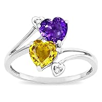 Custom Personalized 2 Two Stone Double 6mm Heart Mothers Engagement Promise Birthstone Ring 10kt Gold