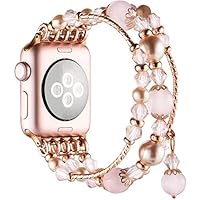 Simpeak Beaded Band Compatible with Apple Watch 45mm 41mm 44mm 40mm 42mm 38mm, Handmade Beaded Elastic Women Bracelet Replacement for iWatch Series 9 8 7 6 SE 5 4 3 2 1, Fixed Size 5.7-6.9
