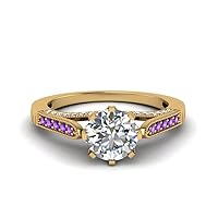 Choose Your Gemstone High Set Milgrain Diamond CZ Engagement Ring yellow gold plated Round Shape Milgrain Engagement Rings Lightweight Office Wear Everyday Gift Jewelry US Size 4 to 12
