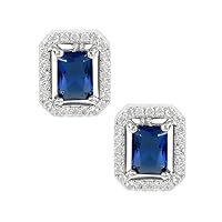 ANGEL SALES 1.50 Ct Emerald Cut Blue Sapphire Gorgeous Stud Earrings For Girls & Women's 14K White Gold Plated