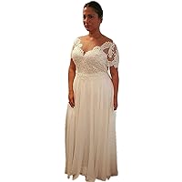 Melisa Plus Size Applique Lace Long Beach Bridal Ball Gowns Wedding Dresses for Bride 2022 with Train