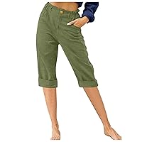 Women Cargo Capris Summer Casual Drawstring Capris Pants with Pockets Loose Fit Cropped Pants Outdoor Hiking Pants