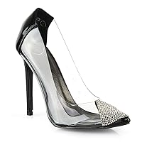 Womens Transparent Pointed Toe Pump Stiletto High Heel Rhinestones Perspex Shoes