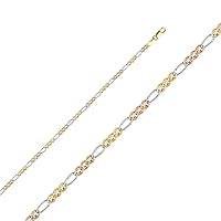 14ct Yellow Gold White Gold and Rose Gold Ficonucci 3 Plus 1 Links 2.5mm Concave Necklace Jewelry for Women - Length Options: 41 46 51 56 61