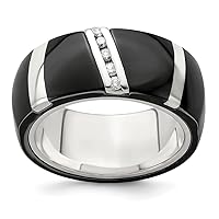 Edward Mirell Black Titanium and 925 Sterling Silver .10ctw Diamond Polished 10mm Ring Jewelry for Women - Ring Size Options: 10 10.5 11 11.5 12 13 8 8.5 9