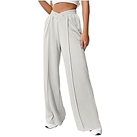 Women's Wide Leg Sweatpants 2024 Trendy Baggy Crossover Elastic High Waisted Casual Palazzo Trousers Loose Jogger Pants