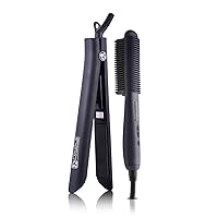 Royale Platinum Genius Heating Element Flat Iron Luxury Ceramic Tourmaline 2 in 1 Hair Straightener/Curler (Duet- Black)