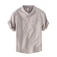 Cotton and Linen Casual Short-Sleeved Men's National Chinese Style Embroidered T-Shirt for Men