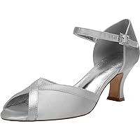 Womens Peep Toe Rhinestone Sandals for Wedding Chunky Heel Bride Shoes Bridesmaid Party Dress 6.5CM Rhinestones Heels Purple Silver US 7.5